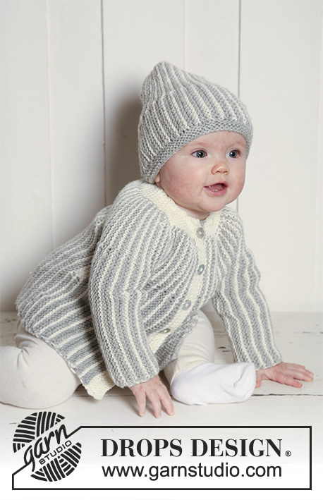 Magnus Set / DROPS Extra 0-639 - DROPS jacket and hat knitted from side to side in garter st in ”Merino Extra Fine”.