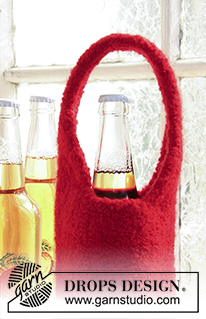 Take Me Home / DROPS Extra 0-729 - Gebreide en gevilte flessenhoes voor wijnflessen in DROPS Snow. Het werk wordt gebreid met een hengsel en kan ook als tas of cadeauverpakking voor een wijnfles gebruikt worden. Thema: Kerst.