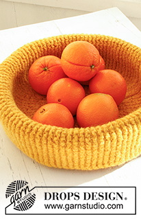 Sunshine Basket / DROPS Extra 0-767 - Tovet DROPS fruktkurv i 2 tråder ”Snow” til påsken.