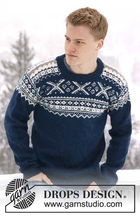 Nordic Midnight / DROPS Extra 0-809 - Pletený DROPS pánský svetr s norským vzorem z   příze „Karisma“. 