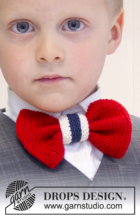 17. Mai sløyfe / DROPS Extra 0-846 - Knitted bow tie with national colours in DROPS Safran