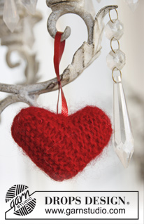 Sweet heart / DROPS Extra 0-878 - Strikket DROPS hjerte i “Alpaca” og ”Kid-Silk” til å henge på juletreet