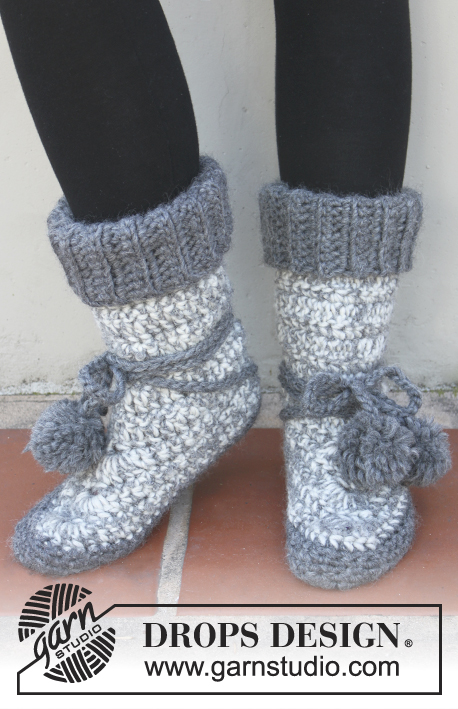 Lucky Wanderer / DROPS Extra 0-888 - Crochet DROPS Boots in Snow