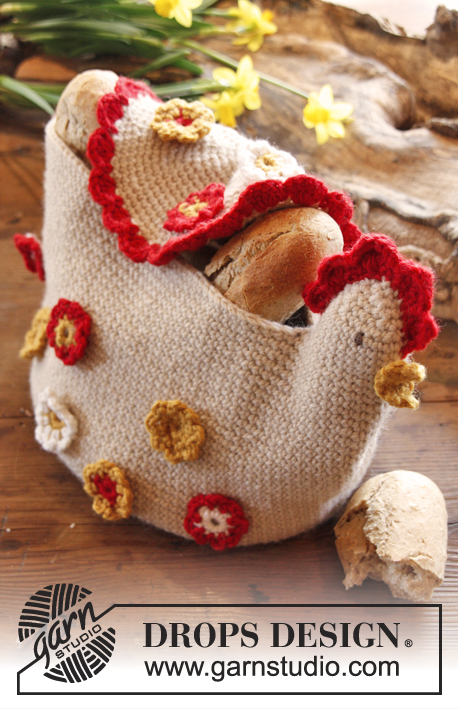 Henny Penny / DROPS Extra 0-908 - DROPS Easter: Crochet DROPS chicken basket in Nepal. 