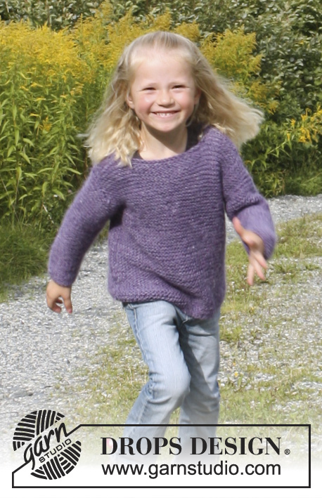 Jenny / DROPS Extra 0-941 - Knitted DROPS jumper in garter st in ”DROPS ♥ YOU #4”. Size 3 - 12 years.