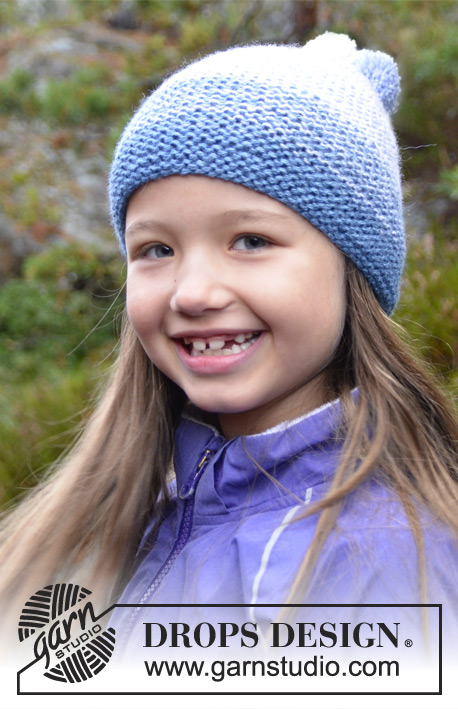 Blue Sky / DROPS Extra 0-979 - Bonnet rayé DROPS, tricoté avec 2 fils ”BabyAlpaca Silk”. Taille : du 3 au 12 ans.