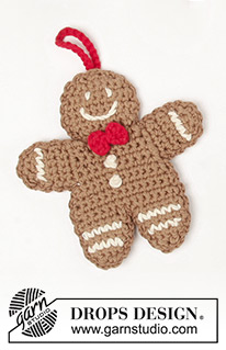 Gingy / DROPS Extra 0-999 - Crochet gingerbread man in 2 strands DROPS Safran. Theme: Christmas