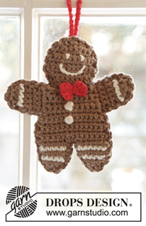 Gingy / DROPS Extra 0-999 - Crochet gingerbread man in 2 strands DROPS Safran. Theme: Christmas
