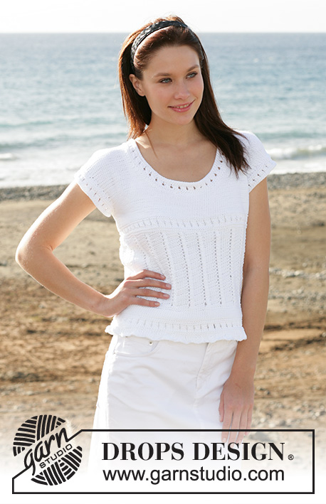 White Lily / DROPS 101-23 - DROPS top with lace pattern in “Muskat”. 