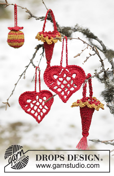 Golden Nugget / DROPS 104-45 - Christmas decoration with little flower top in ”Cotton Viscose” and ”Glitter”.