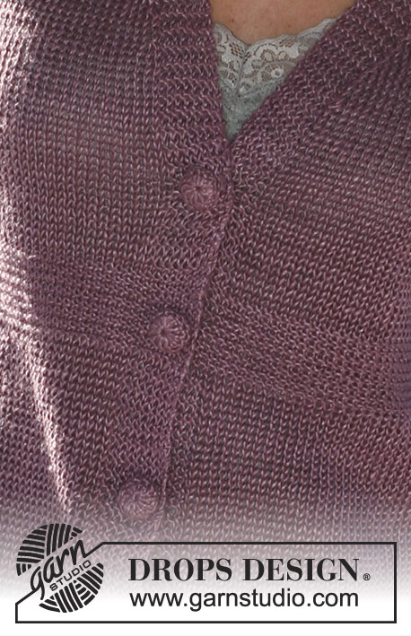 Coletta / DROPS 105-39 - Rozpinany sweter na drutach, z rękawami ¾ i guzikami na szydełku, z włóczki DROPS Lin. Od S do XXXL