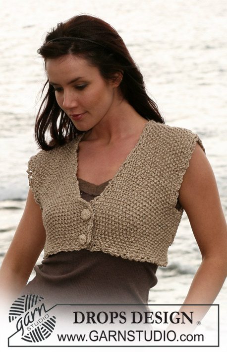 DROPS 107-16 - Vestička pletená perličkovým vzorem z přízí Cotton Viscose, Silke-Tweed a Glitter. 