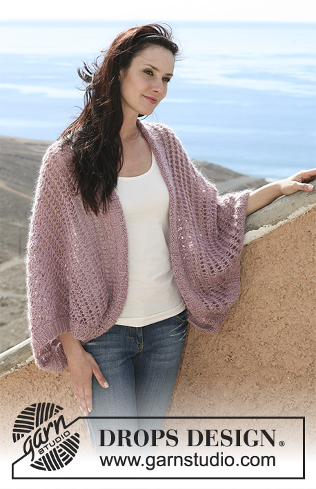 DROPS 107-21 - DROPS shoulder piece in lace pattern in “Cotton Viscose” and “Vivaldi” or BabyAlpaca Silk and Brushed Alpaca Silk. 
Size S – XXXL