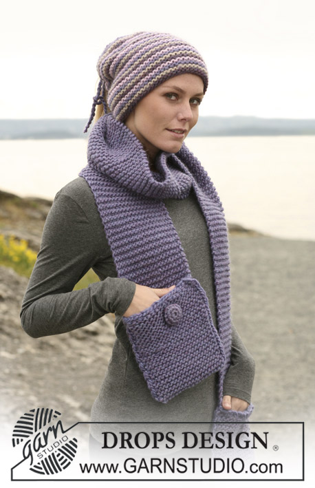 DROPS 108-41 - DROPS combined hat and neck warmer and scarf in “Snow”.