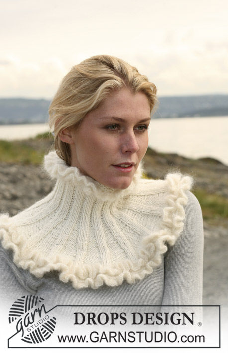 Ice Queen / DROPS 108-50 - Knitted DROPS neck warmer in 2 threads ”Alpaca” with crochet flounce borders in ”Kid Silk”.