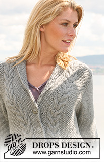 Moon Light / DROPS 108-52 - Knitted DROPS Jacket in moss st with cables in ”Silke-Alpaca”. Size S - XXXL.