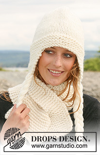 Lutetia / DROPS 109-16 - Set comprising: DROPS hat in stockinette st and scarf in garter st in ”Snow”.