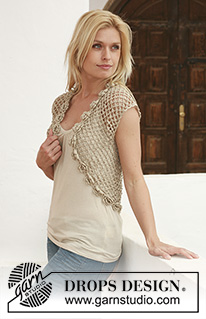 Golden Roses / DROPS 111-25 - Crochet DROPS bolero in ”Cotton Viscose” with flower border round the opening. Size S - XXXL 