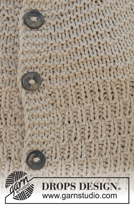 Spin Off / DROPS 112-23 - Rozpinany sweter na drutach, z zaokrąglonym karczkiem, z włóczki DROPS Ice. Od S do XXXL.
