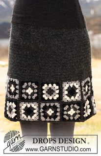Licorice Squares / DROPS 115-43 - DROPS Crochet Skirt in ”Karisma” with patterned squares along bottom edge. Size XS-XXL. 