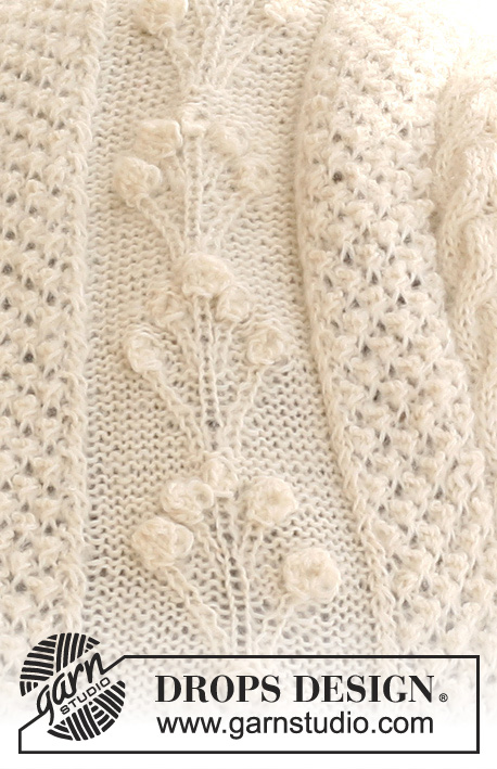 Aran Flowers / DROPS 115-5 - DROPS shawl in ”Vivaldi” and ”Alpaca” with different patterns.
