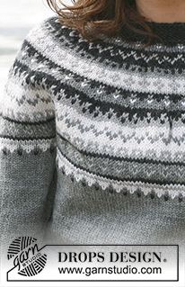 Cold Steel / DROPS 116-43 - Sweter na drutach z zaokrąglonym karczkiem i wielokolorowym żakardem z włóczki DROPS Karisma. Od S do XXXL.
