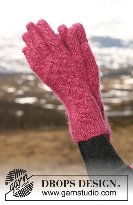 Maritza Gloves / DROPS 117-10 - DROPS Handschuhe mit Zopfmuster in ”Alpaca” und ”Kid-Silk”. 