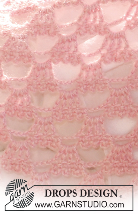 Pink Perfection / DROPS 118-8 - Crochet DROPS shawl with lace pattern in ”Alpaca” and ”Kid-Silk”. 