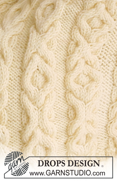 Vanilla Dream / DROPS 119-35 - Casaco DROPS tricotado lateralemente, com tranças e ponto fantasia em BabyMerino ou em Safran. Do S ao XXXL.
DROPS design : Modelo n°BM-004