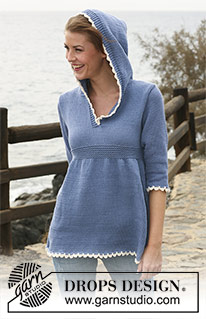 Jane Austen / DROPS 120-1 - Knitted DROPS jumper in stockinette st with hood and crochet borders in 1 thread  ”Paris” or 2 threads “Alpaca. Size S-XXXL. 
