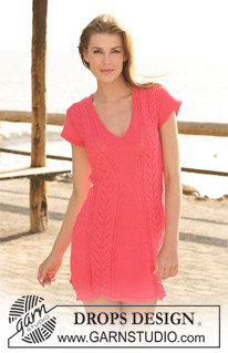 Peach Day / DROPS 120-41 - DROPS dress in ”Muskat” with lace pattern and short sleeves. Size S to XXXL.