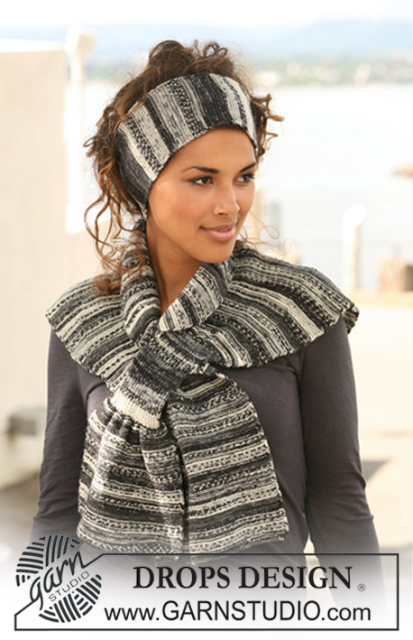 Grey Parade / DROPS 122-32 - Set comprises: DROPS head band and scarf in garter st in ”Fabel”.