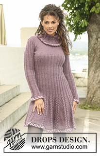 Blooming Iris / DROPS 123-40 - Knitted DROPS dress in ”Alpaca” and ”Kid-Silk” with crochet borders in ”Cotton Viscose”. Size XS to XXL  