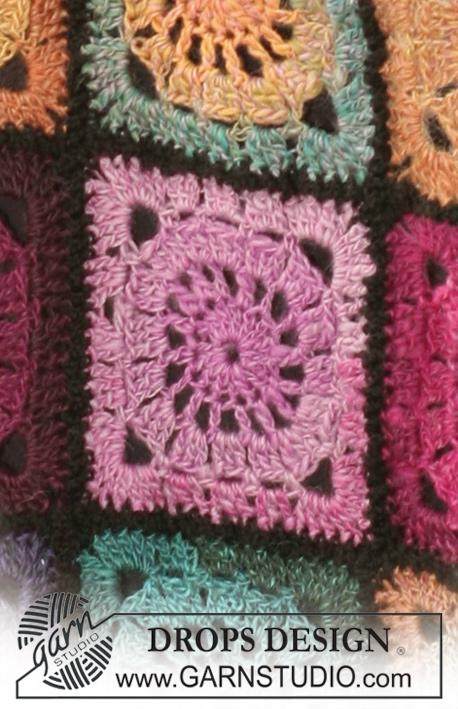 Bohemian Oasis / DROPS 124-1 - Crochet DROPS blanket in ”Delight” and ”Fabel”.
