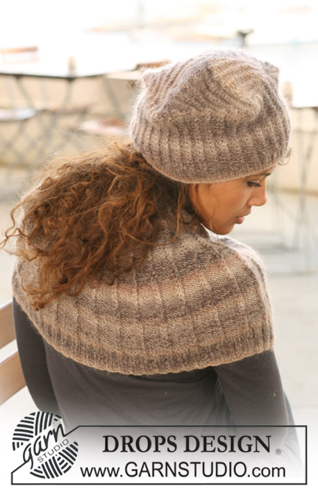 DROPS 125-14 - Set comprises: Knitted DROPS hat and neck warmer in twisted rib in ”Delight” and ”Kid-Silk”. 