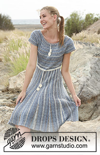Dance With Me / DROPS 128-1 - Knitted DROPS dress with skirt worked from side to side with short rows and stripes, and knitted top in stockinette st with round yoke in Fabel. Size: S - XXXL 