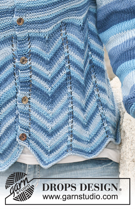 Blue Billows / DROPS 128-12 - Sweter rozpinany przerabiany zygzakiem, z włóczki DROPS Muskat Soft. Od XS do XXL