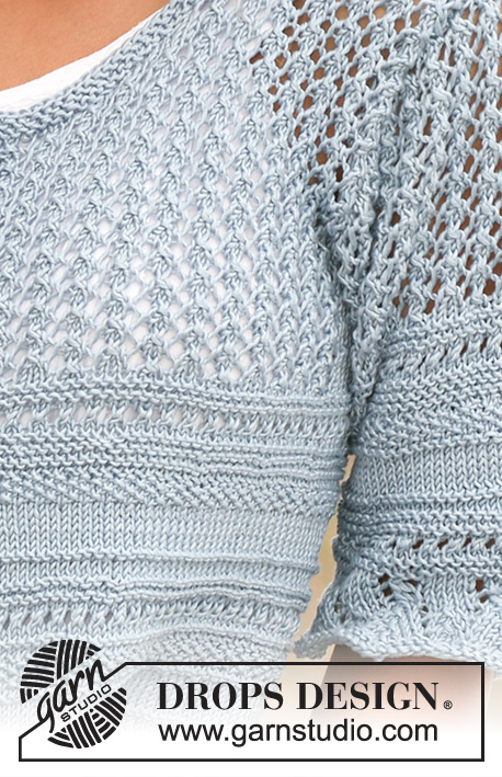 So Serene / DROPS 128-2 - Sweter rozpinany na drutach, ściegiem strukturalnym, z falującymi brzegami i rękawami ¾, z włóczki DROPS Muskat. Od S do XXXL.