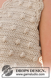 Sandy Bubbles / DROPS 130-31 - Crochet DROPS vest with bobbles and lace edges in Muskat. Size: S - XXXL.