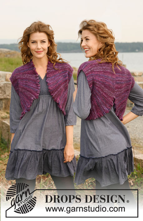 Butterfly / DROPS 132-28 - DROPS vest knitted in 2 circles in garter st with short rows and bobbles in ”Fabel” and ”Kid-Silk”. Size: S to XXXL
