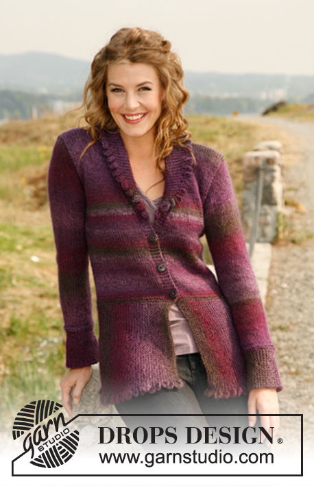 Calluna / DROPS 132-32 - Knitted DROPS jacket in garter st with bobbles along the edges in ”Delight” and ”Kid-Silk”. Size: S to XXXL