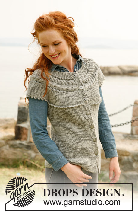 Milady / DROPS 133-3 - Knitted DROPS vest with yoke worked across with cables, short rows and crochet border in ”Nepal”. Size: S to XXXL
