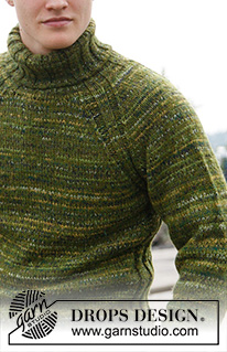 Firenze / DROPS 135-13 - Strikket genser med raglan og høy hals til herre i DROPS Alpaca og DROPS Fabel. Størrelse S - XXXL