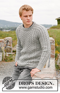 Dreams of Aran / DROPS 135-3 - Men's knitted jumper with cables in DROPS Karisma, DROPS Puna or DROPS Merino Extra Fine. Size 13/14 years - XXXL.