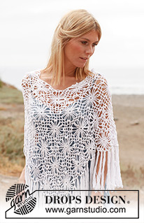 Lily of the Valley / DROPS 137-16 - Heklet DROPS poncho i ”Safran” med ruter. Str S – XXXL