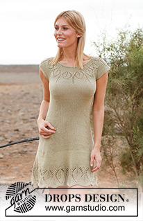 Jade / DROPS 138-4 - Knitted DROPS dress with round yoke and lace pattern in ”Muskat” or Belle. Size: S - XXXL.