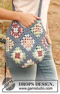 Celebrating Spring / DROPS 139-15 - Crochet DROPS bag with granny squares in “Paris”.