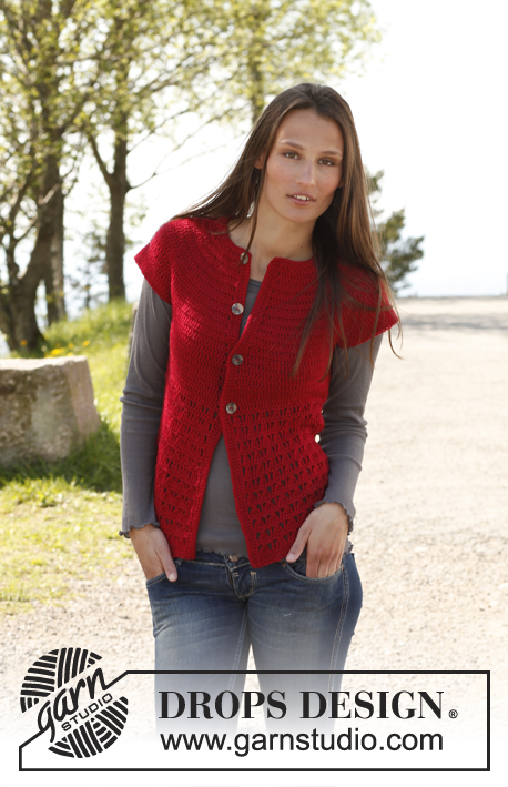 Christel / DROPS 140-7 - Crochet DROPS vest with round yoke in ”Lima”. Size: S - XXXL.