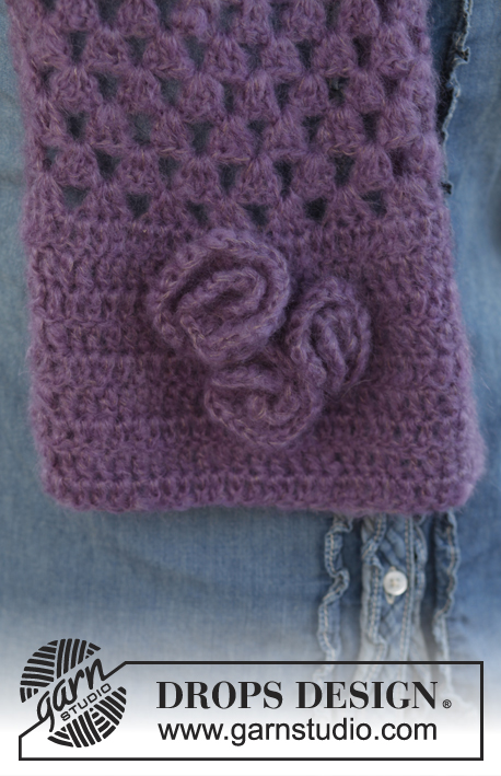 Hazel / DROPS 141-13 - Set consists of: Crochet DROPS hat and scarf in 2 threads Vivaldi or Brushed Alpaca Silk.