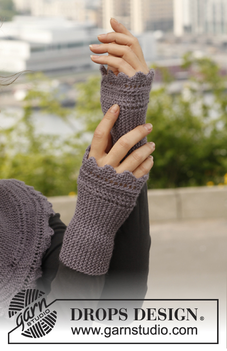 Ellie's Gloves / DROPS 141-3 - Knitted DROPS wrist warmers with garter st and zigzag edges in ”BabyAlpaca Silk”. 